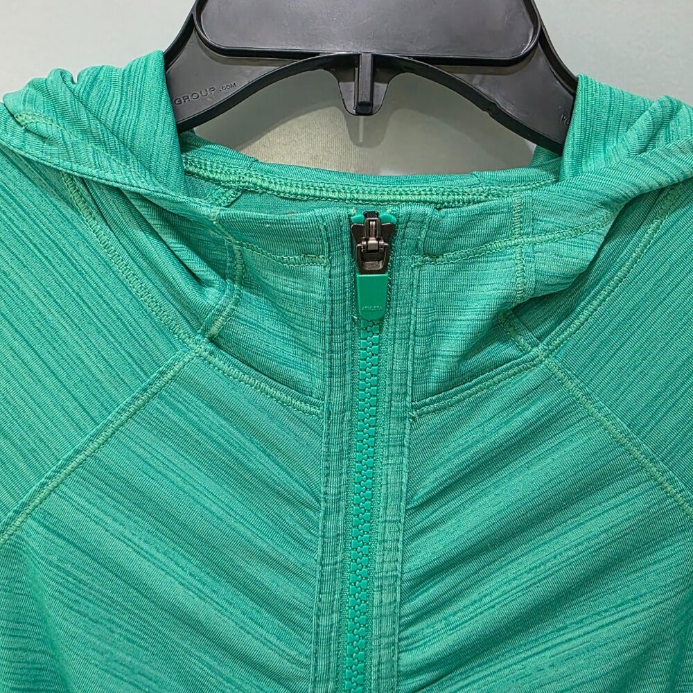 Athleta Ruched Zip Up Jacket Women’s M Green Hooded Long Sleeve Activewear - Picture 2 of 12